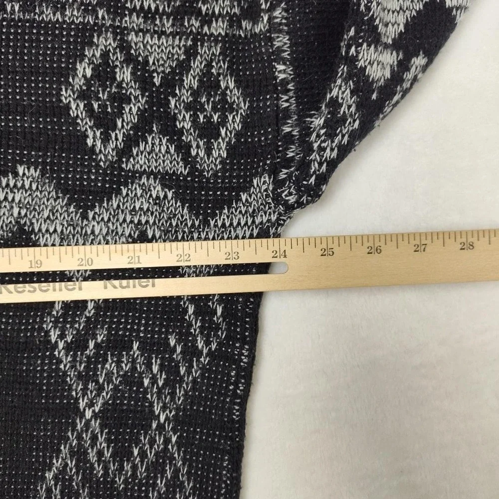 Vintage Chartwell Sweater Mens XLT Black Gray Cardigan Leather Geometric 90s